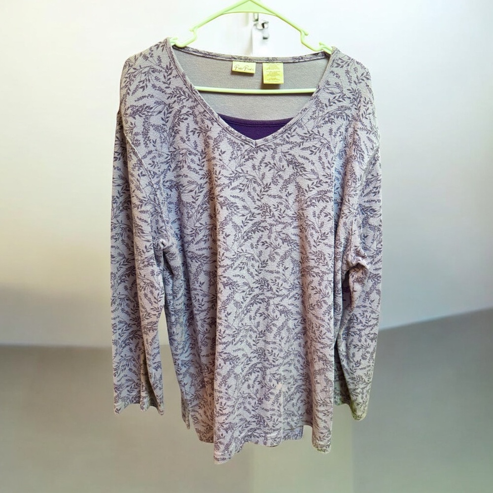 Vintage Bobbie Brooks Purple Layer Look Long Sleeved V-Neck Sweater ~ Size XL
